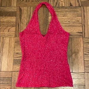 Donna Karan pink cashmere sequins halter top